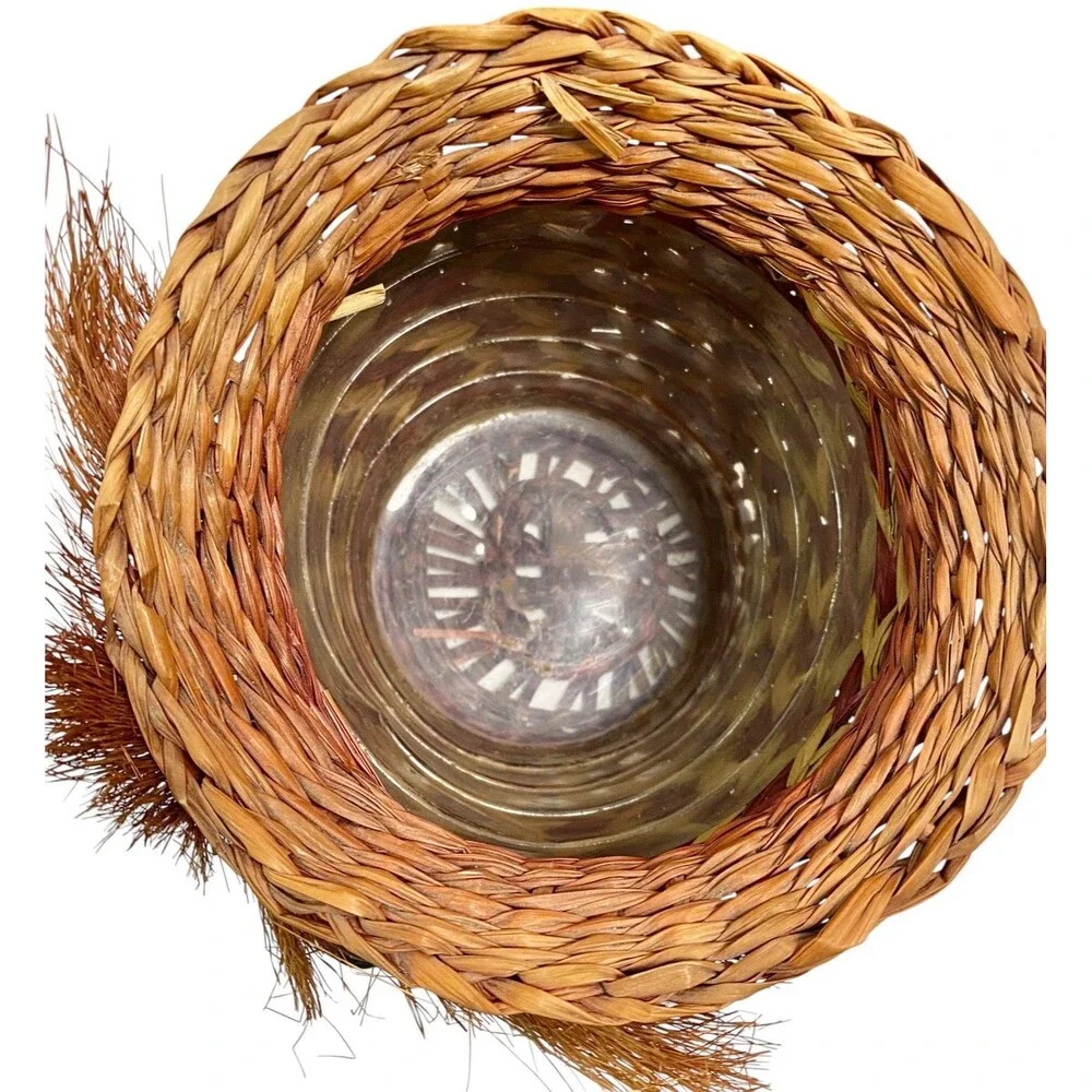 Vintage Wicker Rattan OWL  Basket Planter 6